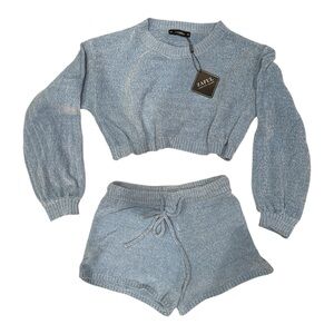 Zaful Heathered Blue Knit Lounge Set Co-ord